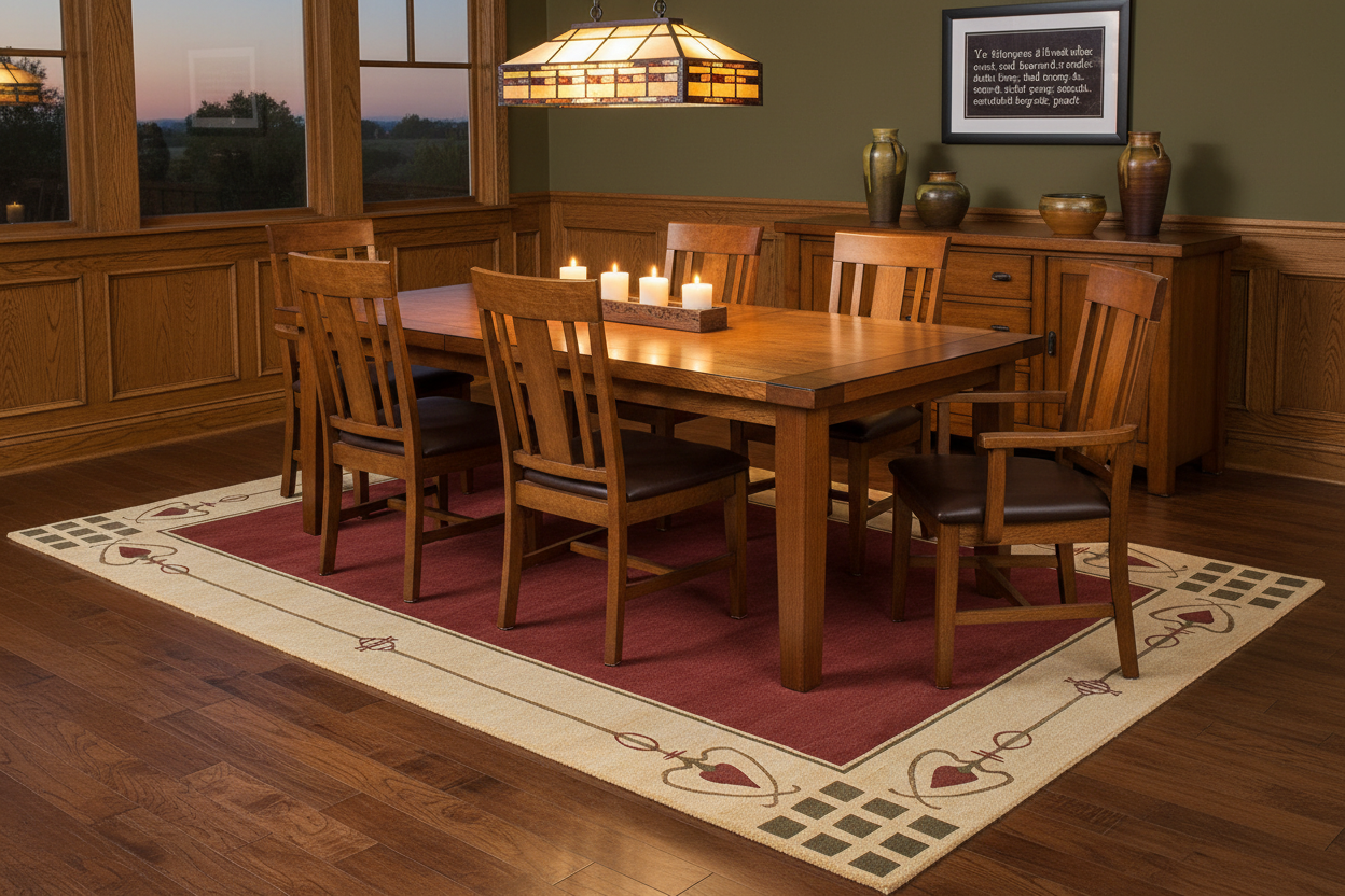 Highland Park Red Rug – Arts & Crafts Dining Room Lifestyle
