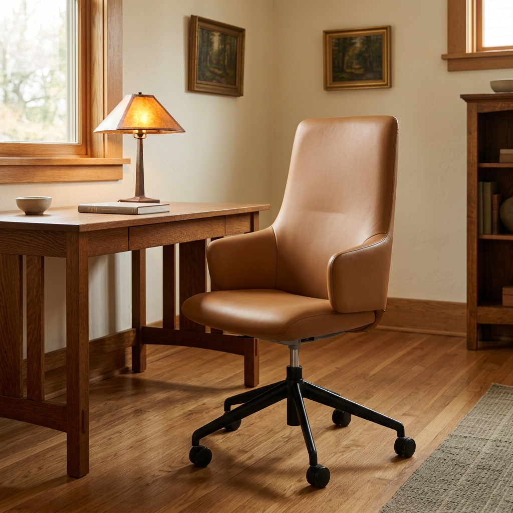 Laurel high-back office chair in a warm Craftsman-style study