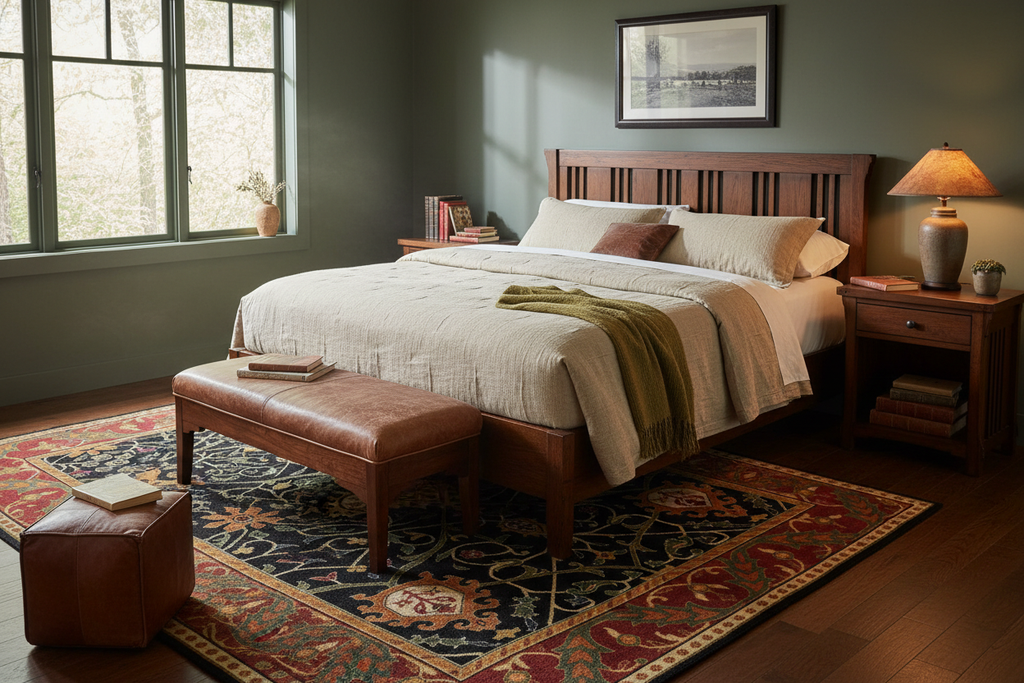 Lifestyle Bedroom with Mission Motif Rug