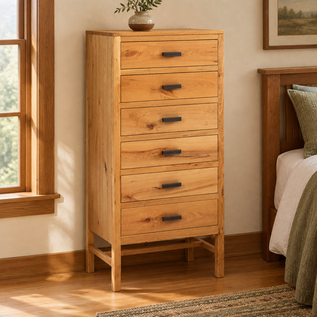 Lingerie chest in a warm Craftsman bedroom