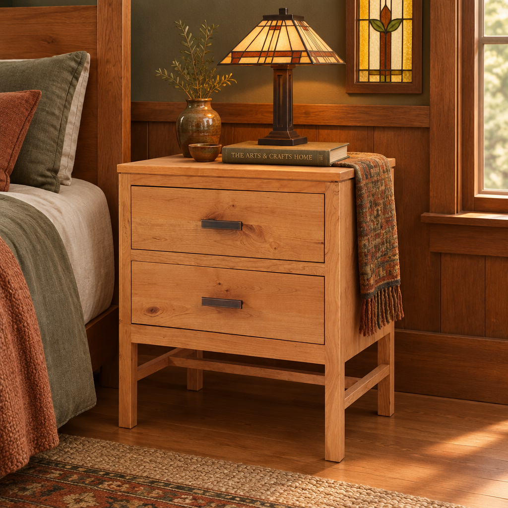 Lynnwood 2 Drawer Nightstand lifestyle image in an Arts & Crafts bedroom