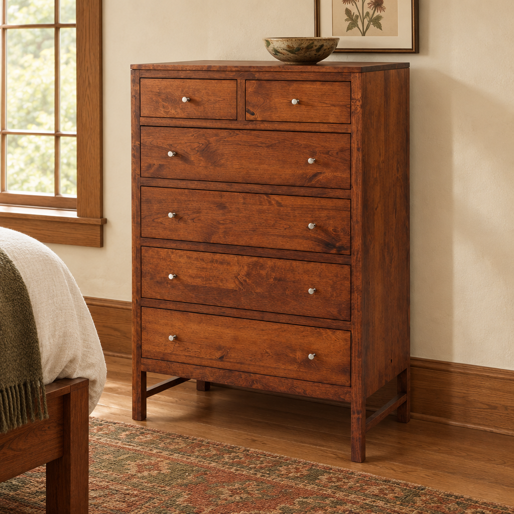 Lynnwood chest in a warm Craftsman bedroom