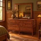 Lynnwood Low Dresser with mirror lifestyle image in an Arts & Crafts bedroom