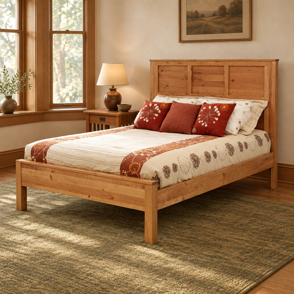 Lynnwood panel bed in a warm Craftsman bedroom