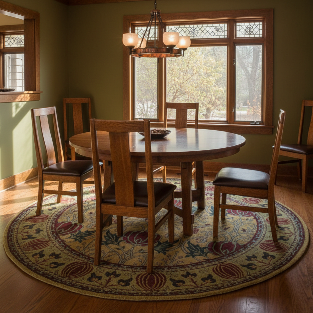Oak Park Gold Round Rug Arts and Crafts Dining Room