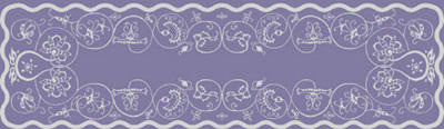 Decorative border with floral and swirl patterns on a purple background