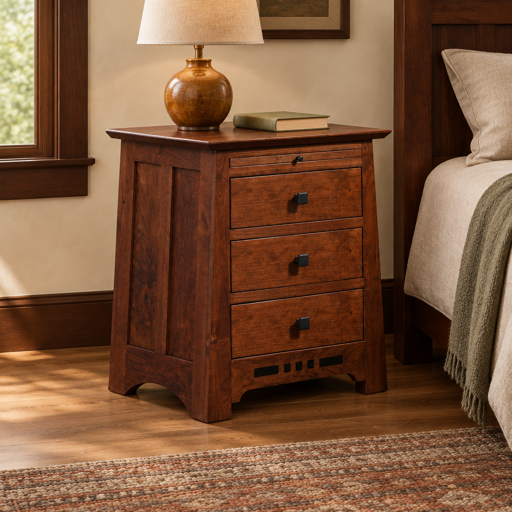 Pasadena nightstand in a warm Craftsman bedroom