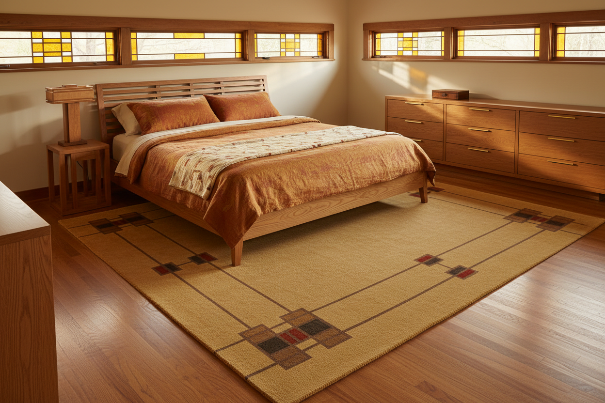 Prairie Border Rug Frank Lloyd Wright Bedroom Lifestyle