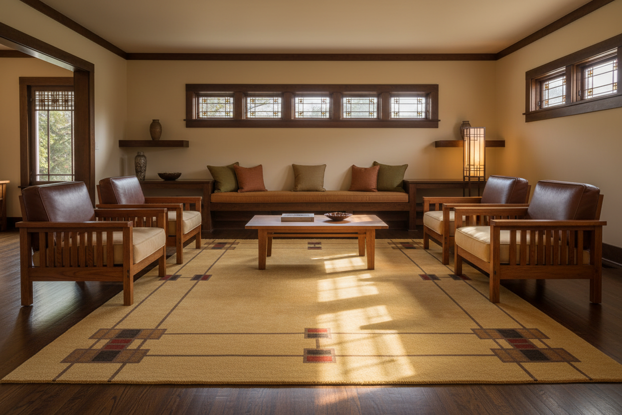 Prairie Border Rug Frank Lloyd Wright Living Room Lifestyle