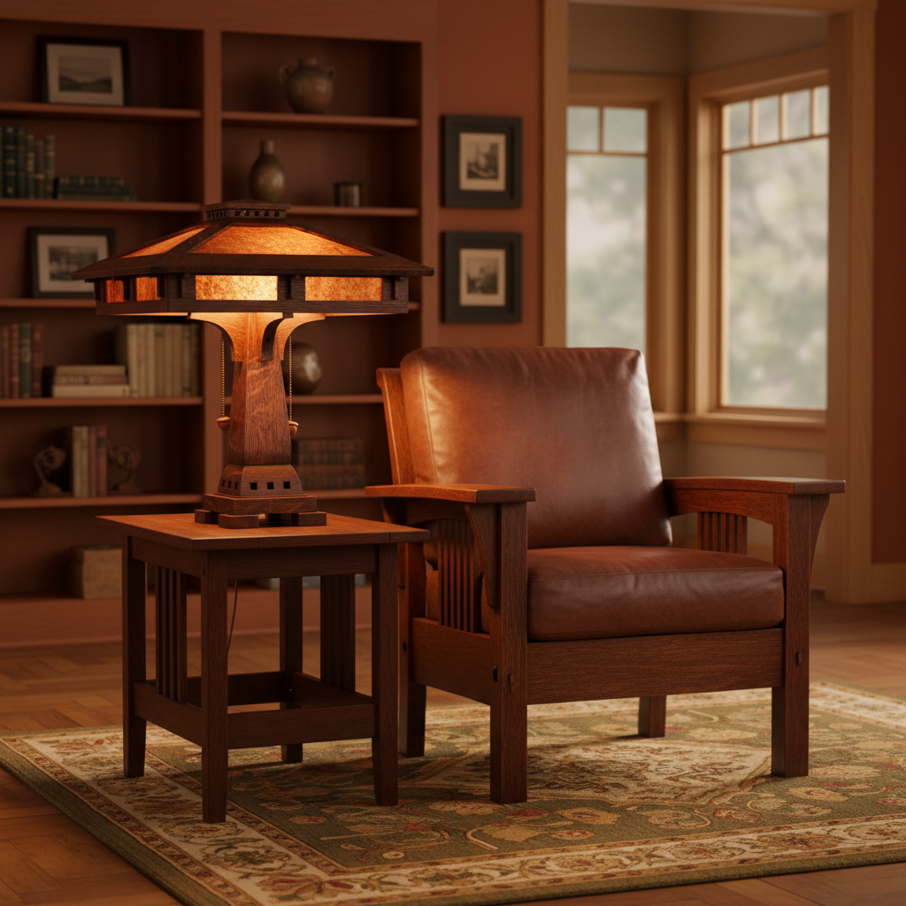 Prairie Craftsman Table Lamp Lifestyle - No Fireplace