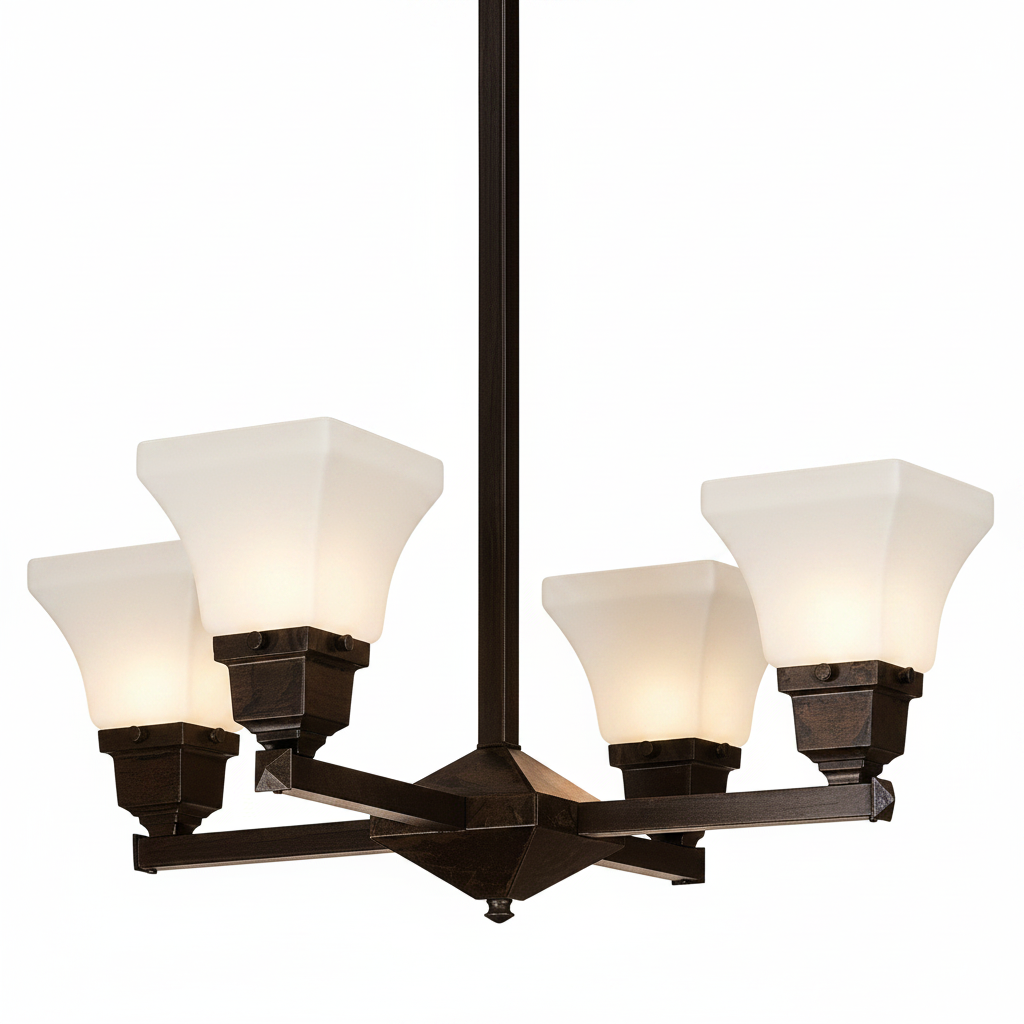 Ruskin RCH-4U Chandelier with White Frosted Shades