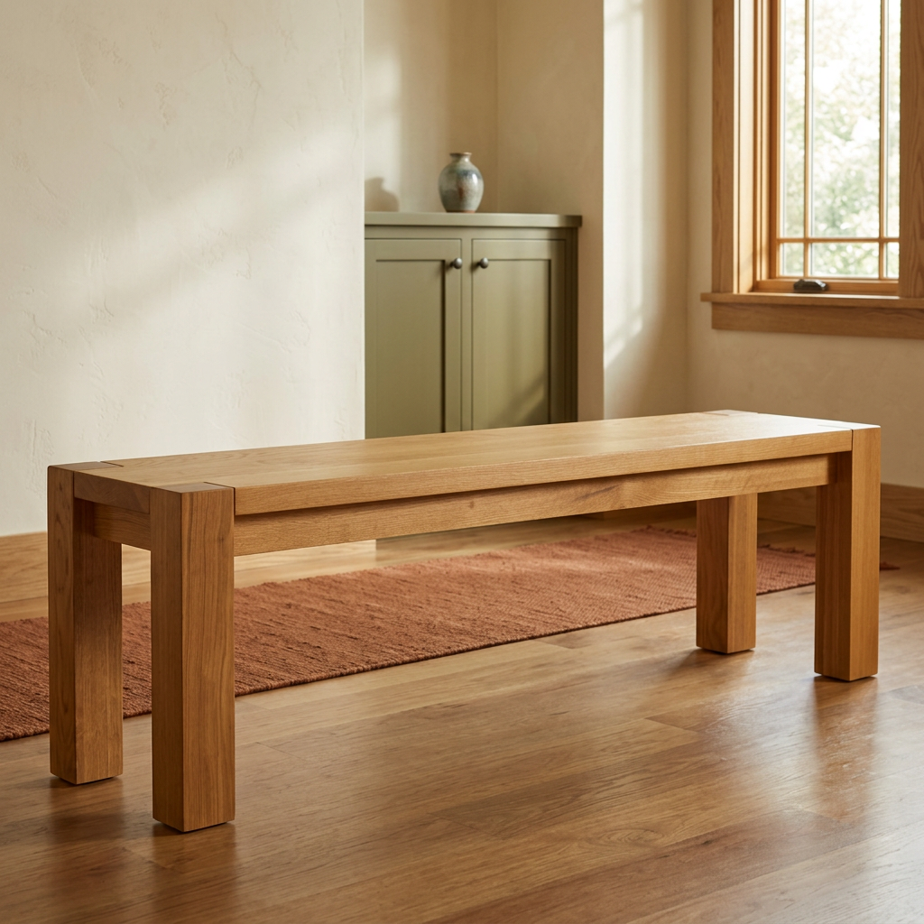 Sequoia bench in a warm Craftsman entryway