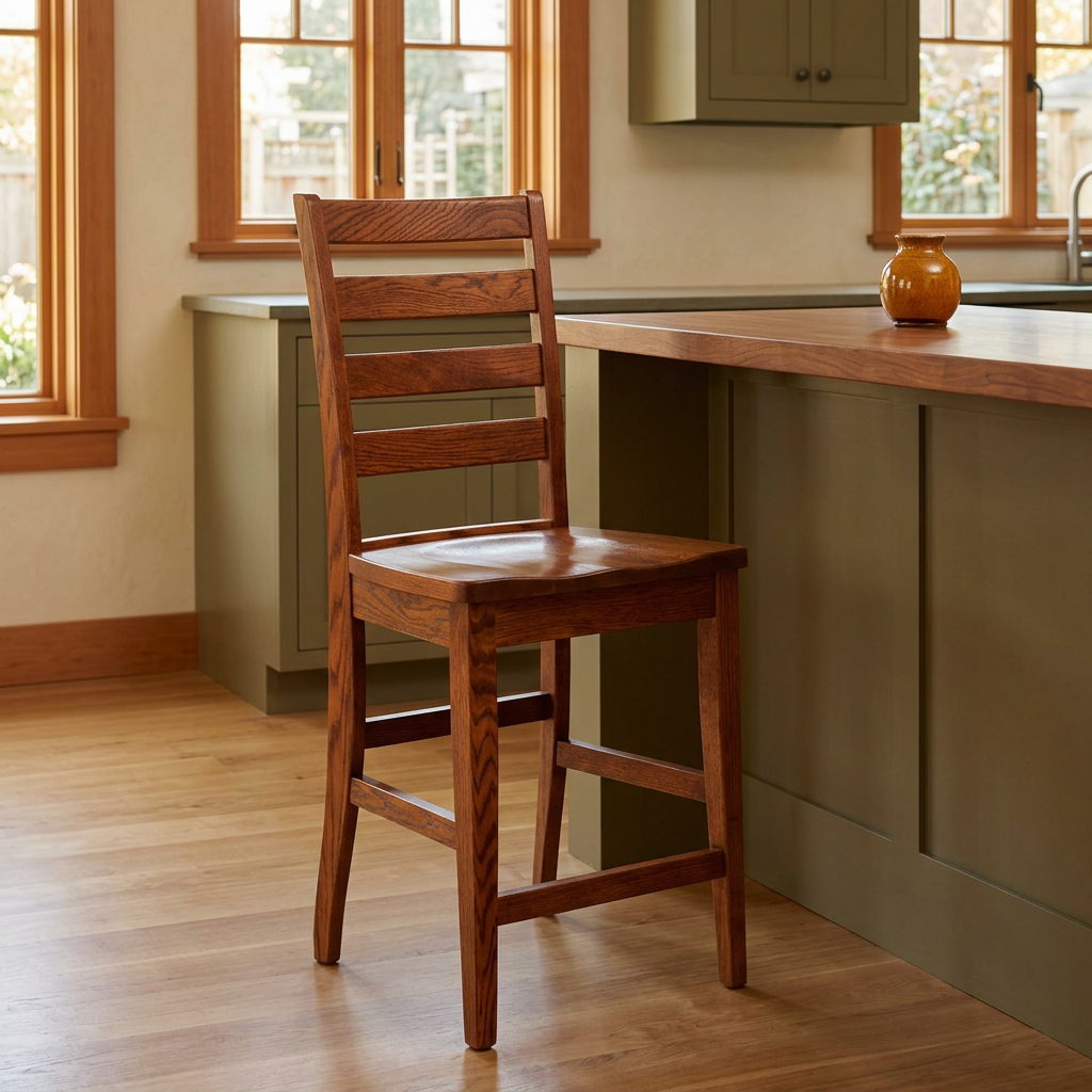 Shaker ladderback bar chair in a warm Craftsman interior