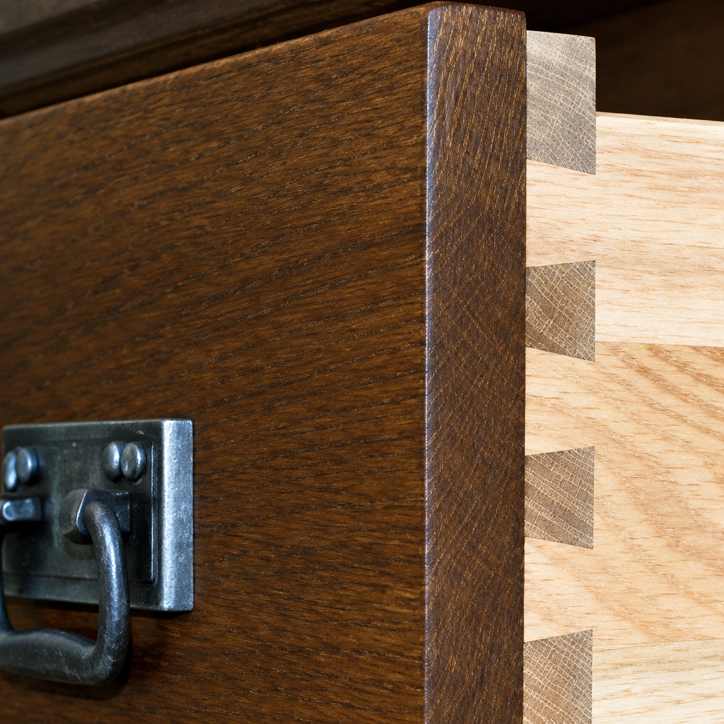 Dovetailed drawer joint close-up