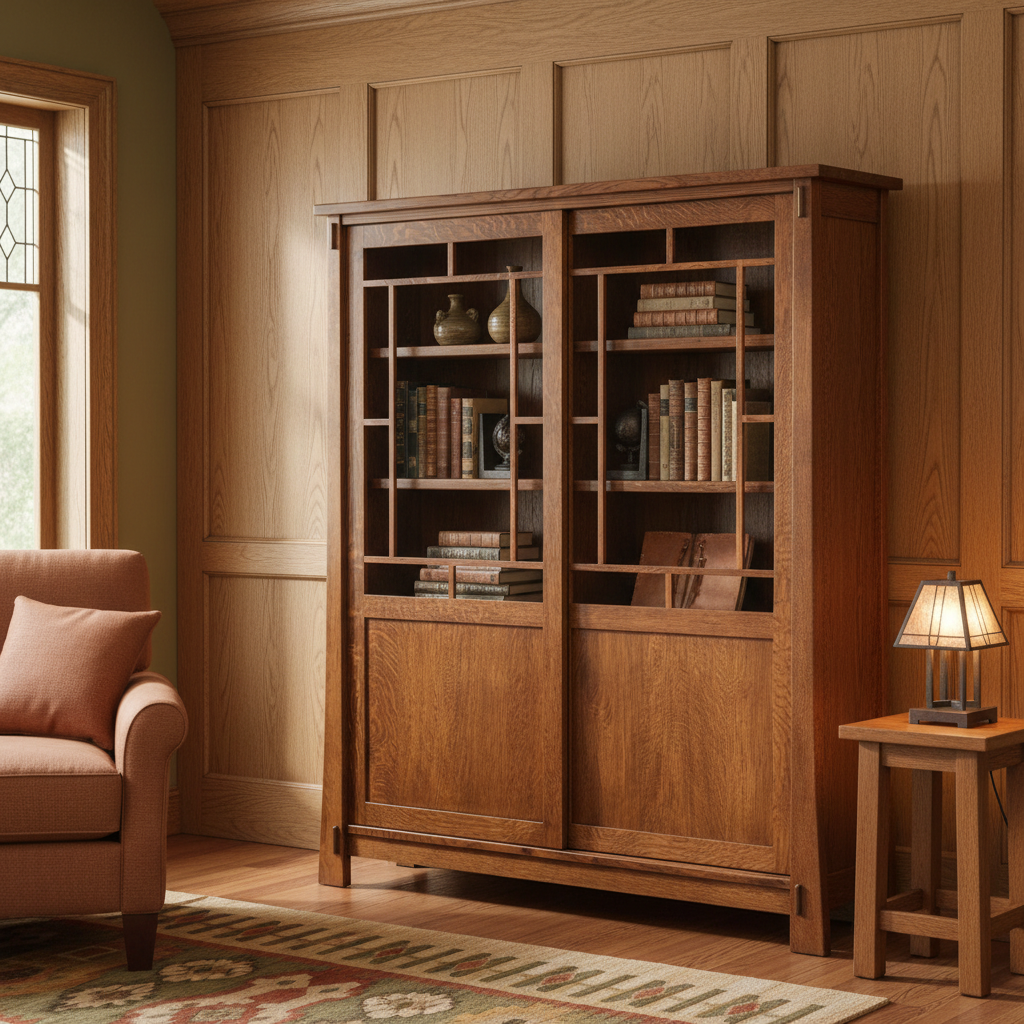 Square Arts and Crafts lifestyle image featuring the Modesto bookcase