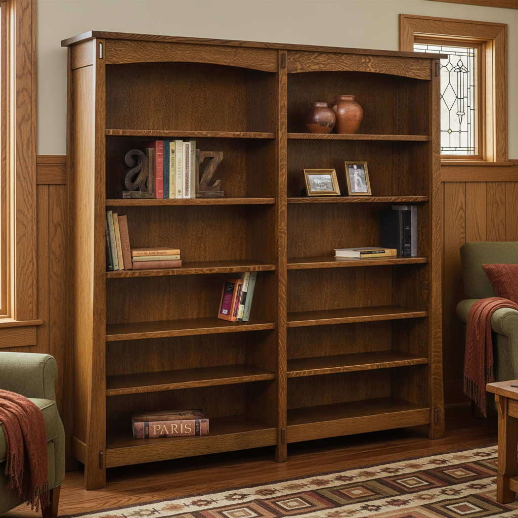Square Arts and Crafts lifestyle image featuring the Modesto double bookcase
