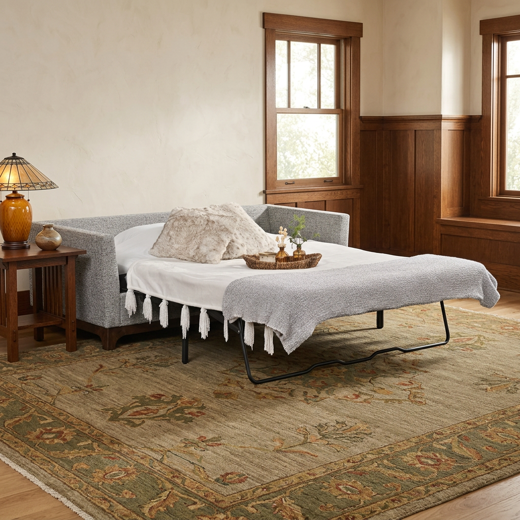 Square Craftsman lifestyle image of the open sleeper sofa