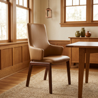 Square lifestyle image of the Laurel highback chair in a warm Craftsman dining corner