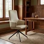 Square lifestyle image of the Laurel highback chair in a warm Craftsman study