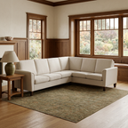 Square sectional lifestyle image in a warm Craftsman living room