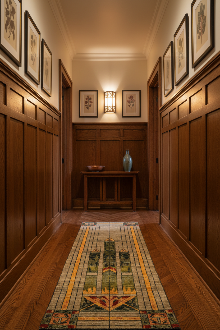 Stained Glass Green Runner Arts and Crafts Hallway Lifestyle