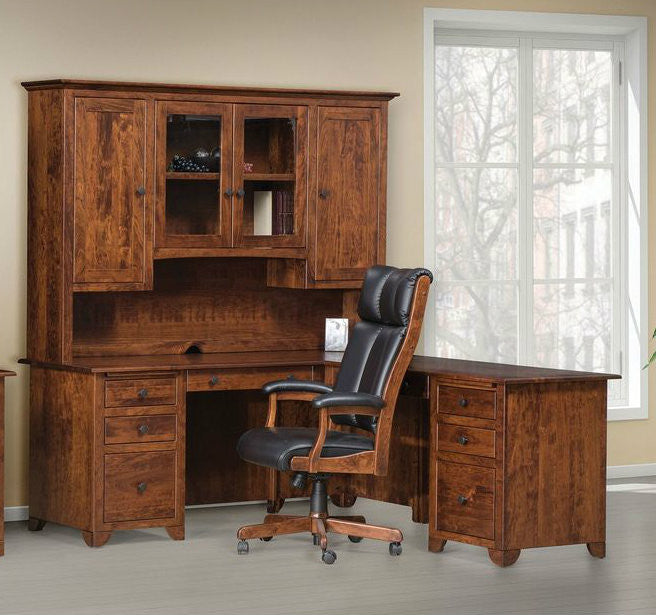 Cherry Valley Single Pedestal Jr. Executive L Desk with Hutch