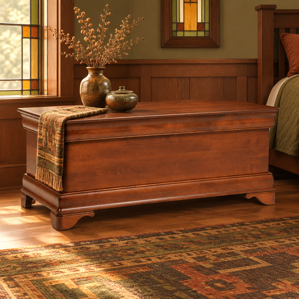 Versailles Blanket Chest lifestyle image in an Arts & Crafts bedroom