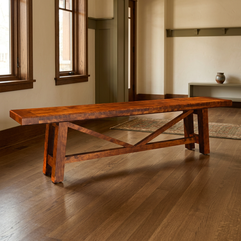 Williamsburg bench in a warm Craftsman entryway