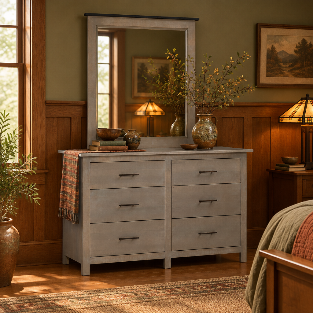 Williamsport 56 Low Dresser with mirror lifestyle image in an Arts & Crafts bedroom