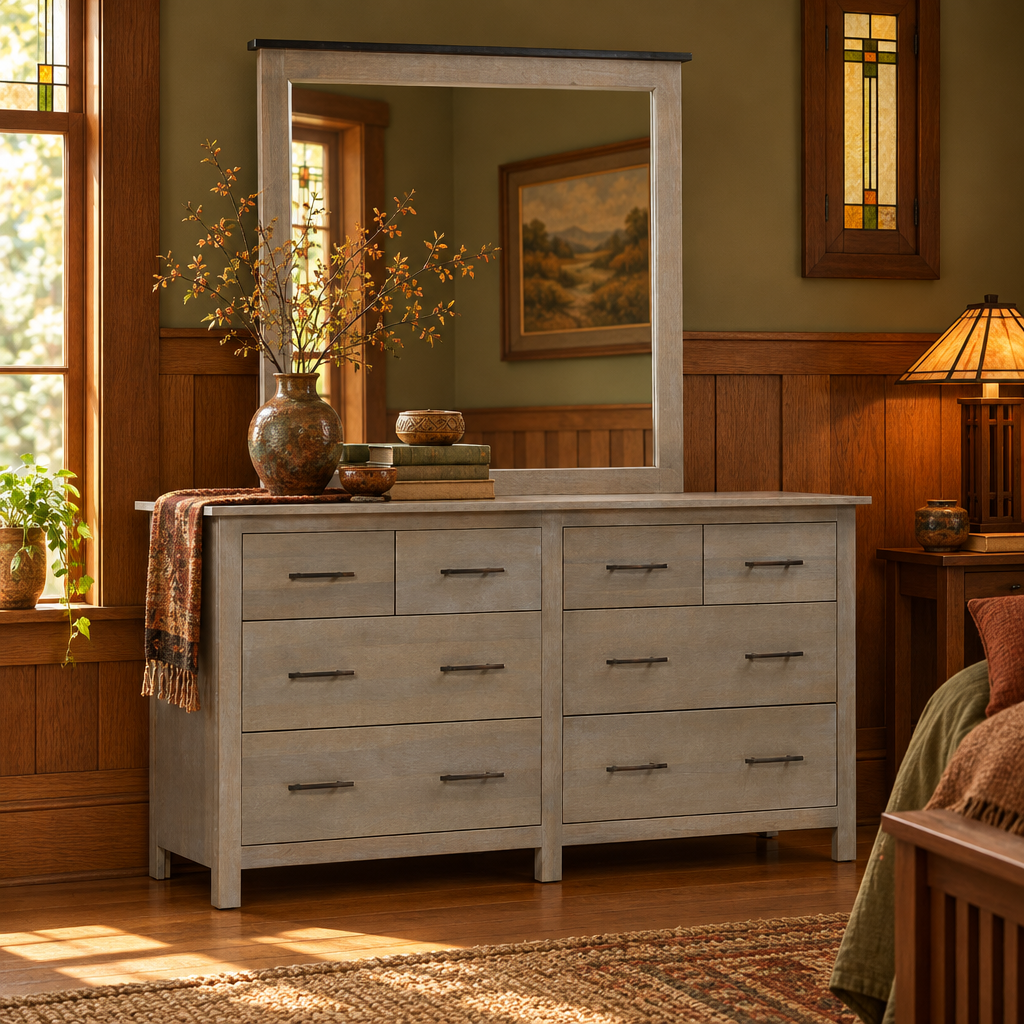 Williamsport 66 Low Dresser with mirror lifestyle image in an Arts & Crafts bedroom
