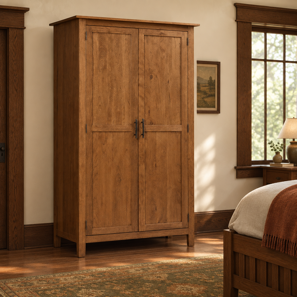 Williamsport wardrobe in a warm Craftsman bedroom