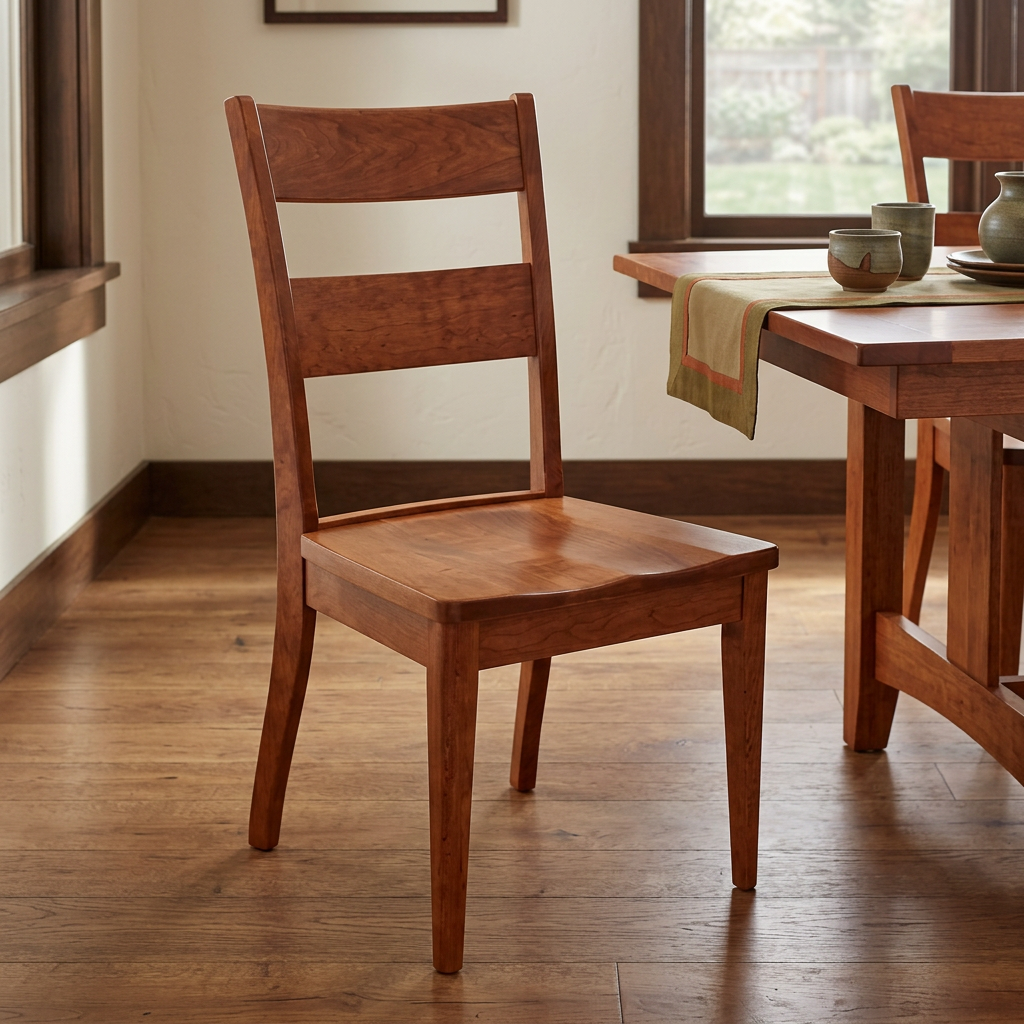 Wood dining chair in a warm Arts and Crafts dining room